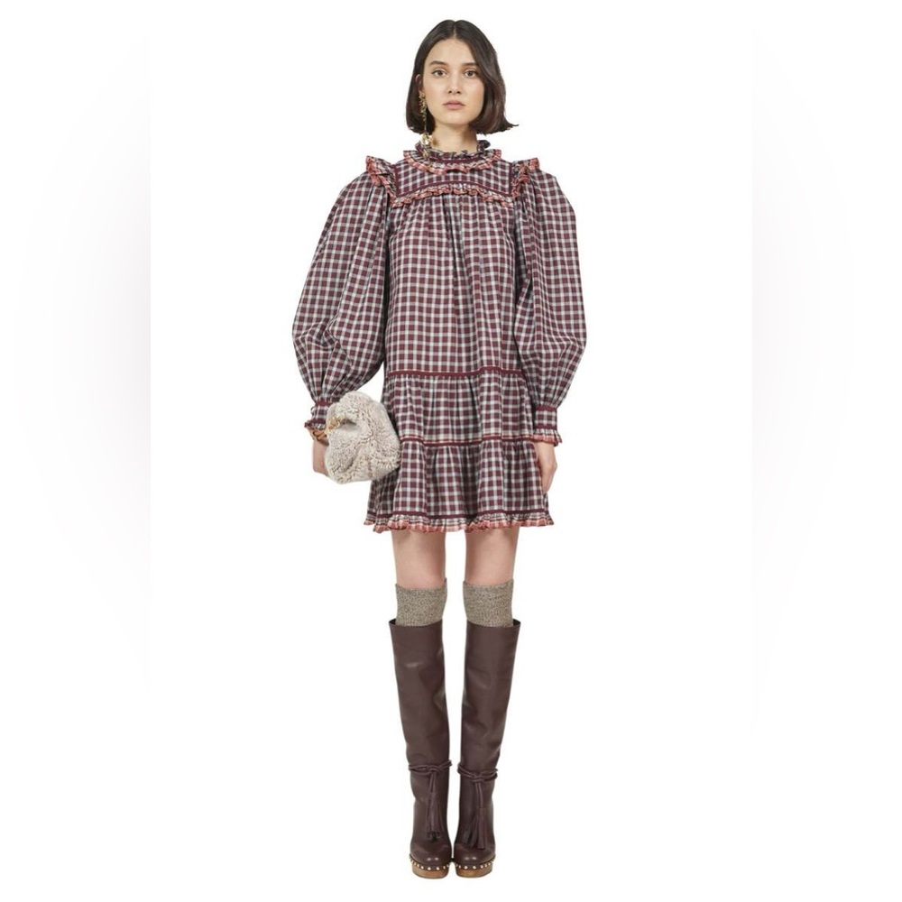 NWT Ulla Johnson Elm ruffled checked cotton-poplin mini dress